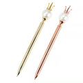 New Style Pearl Crown Metal Pen Rhinestones Crown Ball Pen Crystal Metal Big Diamond Tip Pen With Custom Logo